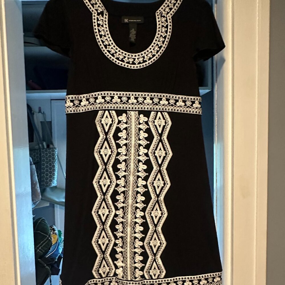 INC International Concepts Black & White Embroidered Dress